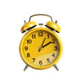 Isolated classic twin-bell yellow alarm clock on transparent background