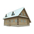 Isolated classical winter wooden cottage