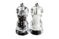 Isolated clear plastic pepper and salt grinders
