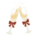 Isolated clip art illustration of two festive glass of champagne with red bow Royalty Free Stock Photo