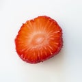 Isolated close up ripe red strawberry cut in half on a white background. Macro square image about fresh organic berries Royalty Free Stock Photo