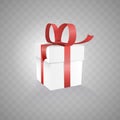 Isolated closed gift box and red ribbon vector illustration on a transparent background