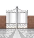 Isolated closed iron gate in strong brick wall Royalty Free Stock Photo