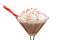 Closeup chocolate candy cane martini with peppermint stick Royalty Free Stock Photo