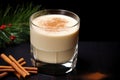 an isolated closeup of eggnog in a crystal cup