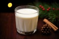 an isolated closeup of eggnog in a crystal cup