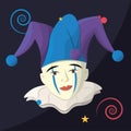 Isolated clown jester avatar with harlequin hat Vector