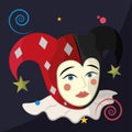 Isolated clown jester avatar with harlequin hat Vector
