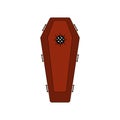 Isolated coffin with silhouette of the coronavirus. Vector illustration.