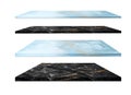 Isolated collection empty top of perspective luxury white black blue gold granite marble shelves on white background Royalty Free Stock Photo