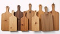 Isolated collection of old wooden cutting boards on a white background top view using Generative AI Royalty Free Stock Photo