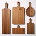 Isolated collection of old wooden cutting boards on a white background top view using Generative AI Royalty Free Stock Photo