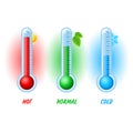 Isolated color set of thermometer icons on white background. Vector weather infographics Royalty Free Stock Photo