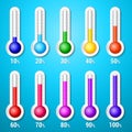 Isolated color set of thermometer icons on white background. Vector weather infographics Royalty Free Stock Photo