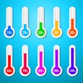 Isolated color set of thermometer icons on white background. Vector weather infographics Royalty Free Stock Photo