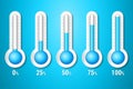 Isolated color set of thermometer icons on white background. Vector weather infographics Royalty Free Stock Photo