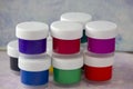 Isolated colored acrylic paints in the plastic bottles Royalty Free Stock Photo