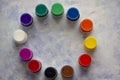 Isolated colored acrylic paints in the plastic bottles Royalty Free Stock Photo