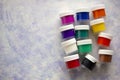 Isolated colored acrylic paints in the plastic bottles Royalty Free Stock Photo