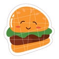 Isolated colored cute happy burger emoji sticker Vector