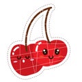 Isolated colored cute happy cherry emoji sticker Vector