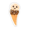 Isolated colored cute happy ice cream emoji sticker Vector