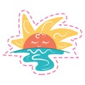 Isolated colored groovy sun sketch sticker icon Vector Royalty Free Stock Photo