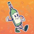 Isolated colored happy beer bottle traditional cartoon character Vector