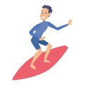 Isolated colored male summer character on surfboard Vector