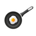 Isolated colored realistic black frying pan with fried eggs on white background. View from above. Royalty Free Stock Photo