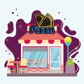 Isolated colored retro pizza shop building sketch icon Vector