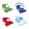 Isolated colorful combine vector logo set. Agricultural equipment logotypes.