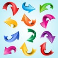 Isolated colorful curved 3d glossy arrow icons Royalty Free Stock Photo