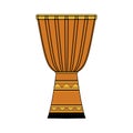 Isolated colorful decorative ornate djembe on white background. Colored musical instrument.