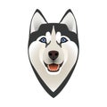 Isolated colorful head and face of black siberian husky on white background. Line color flat cartoon breed dog portrait.
