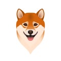 Isolated colorful head and face of happy shiba inu on white background. Color flat cartoon breed dog portrait Royalty Free Stock Photo