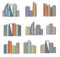 Isolated colorful high buildings icons collection, skyscrapers vector illustrations on white background. Royalty Free Stock Photo