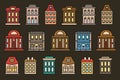 Isolated colorful low-rise municipal houses in lineart style icons collection, elements of urban architectural buildings Royalty Free Stock Photo