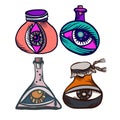 Isolated colorful vector design set of ornamental eyes in test tubes