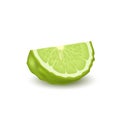 Isolated colorfull green slice of juicy bergamot, kaffir lime with shadow on white background. Realistic wedge citrus fruit. Royalty Free Stock Photo