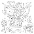 Isolated coloring book page with winged elf princess Royalty Free Stock Photo