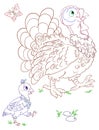 graphic art with cartoon funny turkey and turkey-poult