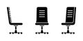 Isolated comfy office chair vector illustration icon pictogram set. Front, side view silhouette