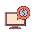 Isolated computer with dollar bubble line and fill style icon vector design