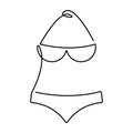 Isolated, continuous line drawing bikini, lingerie, underpants and bra. Summer and spring