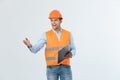 An isolated contractor with his hand out for a handshake Royalty Free Stock Photo