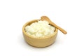 Isolated Cooked Jasmine rice in the wooden bowl on white background Royalty Free Stock Photo