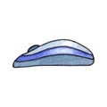 Isolated cordless computer mouse in blue and grey, watercolor illustration on white background Royalty Free Stock Photo