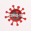 Isolated Coronavirus paper cut style vector illustration. 2019-NCOV cell on white background. Red Covid-19 molecule