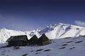 Isolated cottages in the mountains in winter